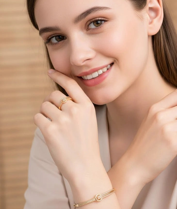 Circle Classic Bangle & Ring Set – Gold – crystal knot motif