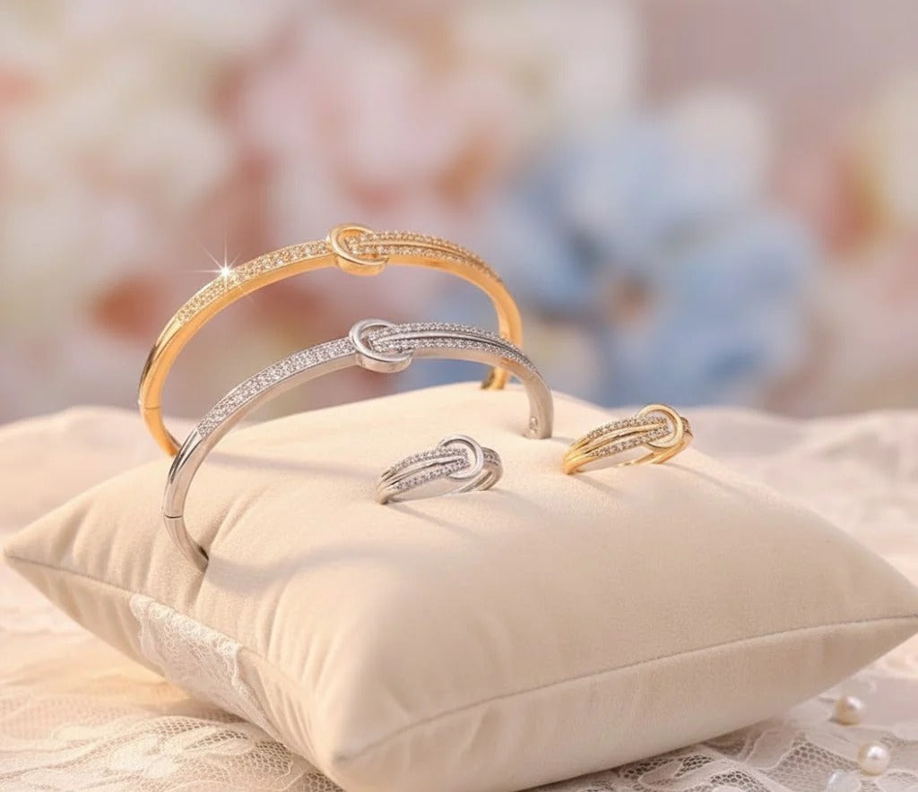 Circle Classic Bangle & Ring Set – Gold/Silver – crystal knot motif