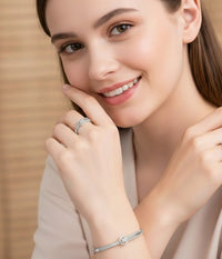 Circle Classic Bangle & Ring Set – Silver – crystal knot motif