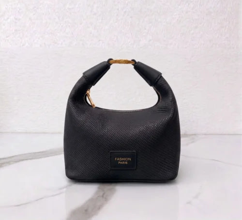 Mini handbag for women – Black – textured leather crossbody with gold hardware