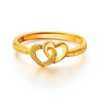 Gold plated retro heart ring – double heart adjustable ring