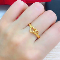 Gold plated retro heart ring – double heart adjustable ring