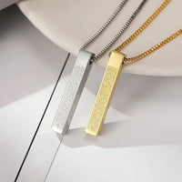 Ayat-ul-Kursi bar pendant necklace – gold-silver-tone Islamic calligraphy necklace