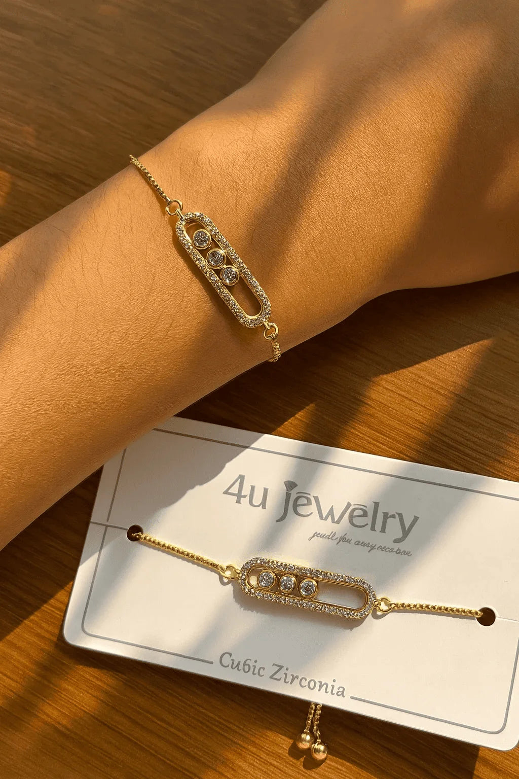 4u Jewelry Cubic Zirconia Bracelet – Oval – Gold finish