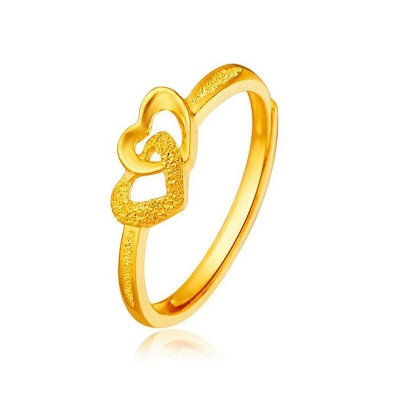 Gold plated retro heart ring – double heart adjustable ring